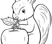 Coloriage &Eacute;cureuil mignon tenant une pomme