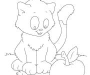 Coloriage Le chat, le ver et la pomme