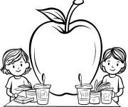 Coloriage Les deux filles d&eacute;corent une grosse pomme