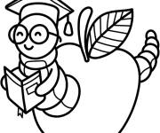 Coloriage Pomme et ver de biblioth&egrave;que