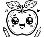Coloriage Pomme kawaii &agrave; motifs