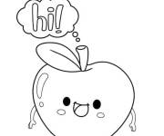 Coloriage Pomme kawaii te salue
