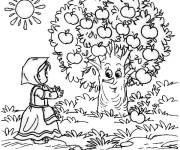 Coloriage Pommier aux yeux plein des fruits