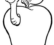 Coloriage Un ver mignon sortant d'une grosse  pomme