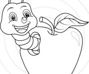 Coloriage Une pomme avec un ver joyeux