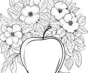 Coloriage Une pomme cache un bouquet de fleurs