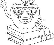 Coloriage Une pomme rigolote sur les livres