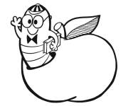 Coloriage Ver avec n&oelig;ud sortant d'une pomme