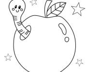 Coloriage Ver dans la pomme avec des motifs en &eacute;toiles