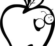 Coloriage Ver de terre sortant d'une pomme