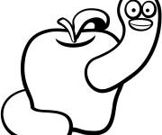 Coloriage Ver et pomme pour enfant