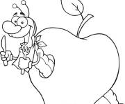 Coloriage Ver gourmand dans une pomme