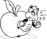 Coloriage Ver gourmand sortant d'une pomme