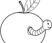 Coloriage Ver sur une pomme