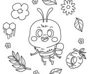 Coloriage Abeille entour&eacute; par les feuille de Printemps