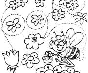 Coloriage et dessins gratuit Abeille et fleurs en Printemps de dessin anim&eacute; à imprimer