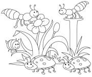 Coloriage Abeilles et coccinelles au printemps