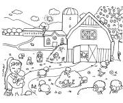Coloriage Agneaux dans la ferme en printemps