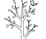 Coloriage Arbre et oiseau simple au printemps