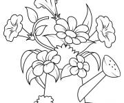 Coloriage Arrosoir avec fleurs sur le th&egrave;me du printemps