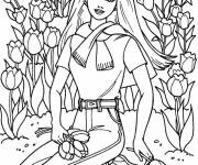 Coloriage Barbie au printemps