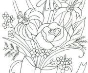 Coloriage Bouquet de fleurs printani&egrave;res au crayon