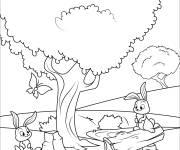Coloriage C'est le temps pour le lapins de s'amuser dans la nature