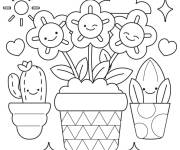 Coloriage Cactus et fleurs de Printemps