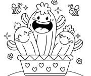 Coloriage Cactus joyeux de Printemps