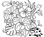 Coloriage et dessins gratuit Des fleurs de printemps et coccinelle magnifique à imprimer