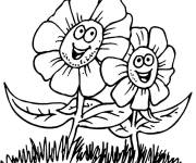 Coloriage et dessins gratuit Deux fleurs heureux au Printemps à imprimer