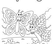 Coloriage Deux papillons adultes en volant sur les fleurs