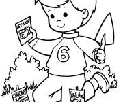 Coloriage Enfants qui plante le potager en Printemps