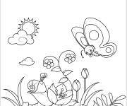 Coloriage Escargot et papillon pendant le printemps