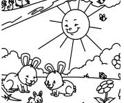 Coloriage Famille des lapins en dehors