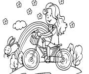 Coloriage et dessins gratuit Fille sur v&eacute;lo en Printemps ms à imprimer