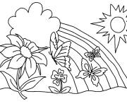 Coloriage Fleur, papillon et arc en ciel pendant le Printemps