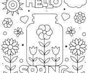 Coloriage Fleurs, soleil du Printemps