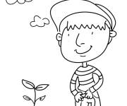 Coloriage et dessins gratuit Gar&ccedil;on rigolo plante les fleurs à imprimer