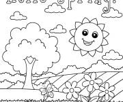 Coloriage Image d'un beau paysage de Printemps