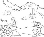 Coloriage Insectes sont heureux &agrave; l'arriv&eacute;e du printemps