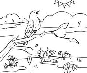 Coloriage L'oiseau gazouille sous le soleil du printemps