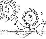 Coloriage et dessins gratuit La fleur et le soleil joyeux au Printemps à imprimer