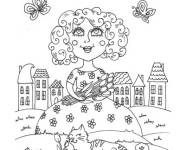Coloriage et dessins gratuit La poup&eacute;e profite du printemps à imprimer