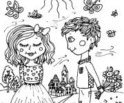 Coloriage La rencontre des amoureux au printemps