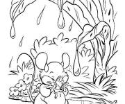 Coloriage La souris s'amuse sous la pluie printani&egrave;re
