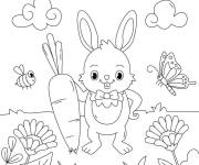 Coloriage Lapin amus&eacute; avec une abeille et un papillon