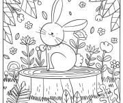 Coloriage Lapin au Printemps avec motifs