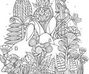 Coloriage Lapin au printemps relaxant pour adulte