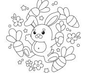 Coloriage Lapin avec des carottes our le Printemps